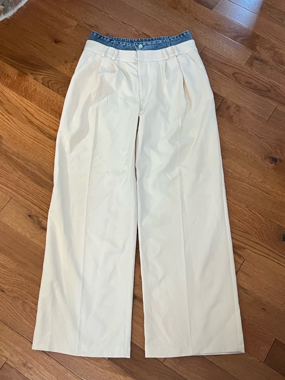 GALITA Denim Waist Contrast Trousers Wide-Leg,Hybrid Chic Night ,EUC, Size M - Picture 2 of 7
